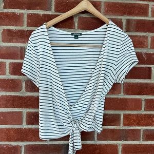 White and black stripped wrap shirt